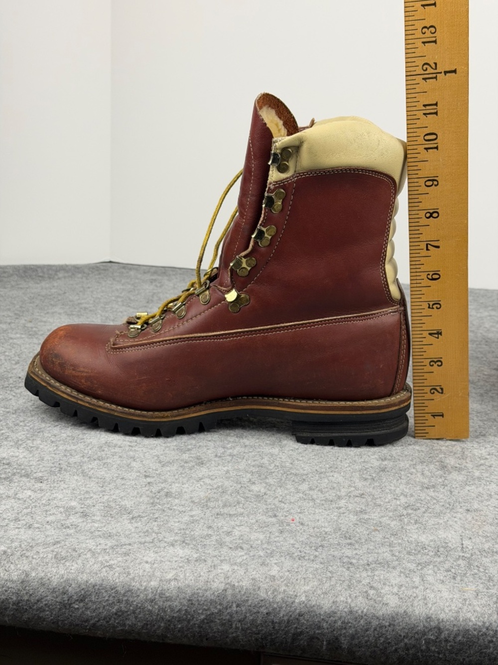 VTG Kush N Kollar Chippewa Brown Leather Work Boots Shearling Wool Insulated 11E - Picture 6 of 13